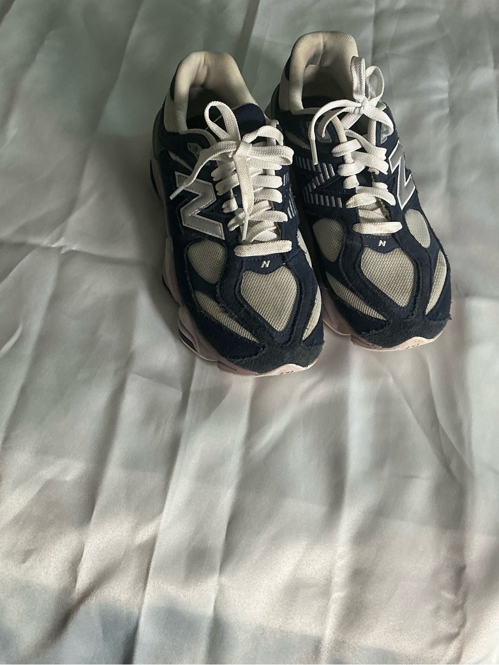 New Balance Navy and Cream Running Sneakers with White Accents
